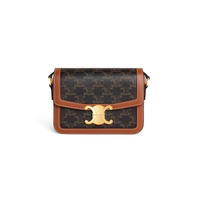 CELINE SMALL TEEN TRIOMPHE BAG IN TRIOMPHE CANVAS AND CALFSKIN 188882BZ4.04LU (18.5*14*6cm)